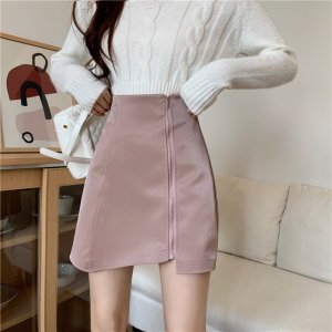 IELGY Leather Fashionable Slim A-line Short High waist Covered hips Women's skirts Half-length skirts Outer wear 6