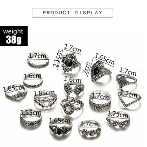 Trendy 15 Pcs/set Ring Set for Women New Collection/ Finger Rings for Girls Simple Stylish - Fashionable Silver Smart Retro Rings Set Birthday Gift for Women 4