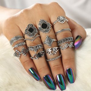 Trendy 15 Pcs/set Ring Set for Women New Collection/ Finger Rings for Girls Simple Stylish - Fashionable Silver Smart Retro Rings Set Birthday Gift for Women 3