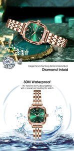 LouisWill Women's Quartz Watch Fashion Square Watch Double Calendar Watch Diamond Inlaid Watch Waterproof Quartz Watch Steel Band Watch Wristwatch with CalenderLuxury Ladies Watch 4