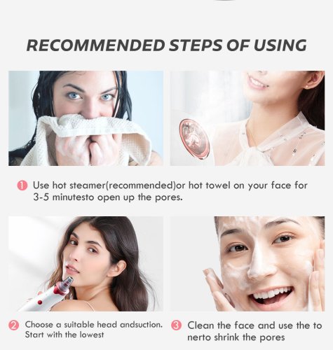 Weja Facial Cleaning 5 Tips Blackhead Remover Electric Vacuum Suction Blackhead Acne Extractor Pores Deeply Cleaning Tool Multifunctional Skin Care Beauty Device MR278W-B