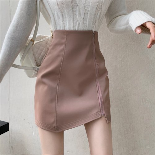 IELGY Leather Fashionable Slim A-line Short High waist Covered hips Women's skirts Half-length skirts Outer wear