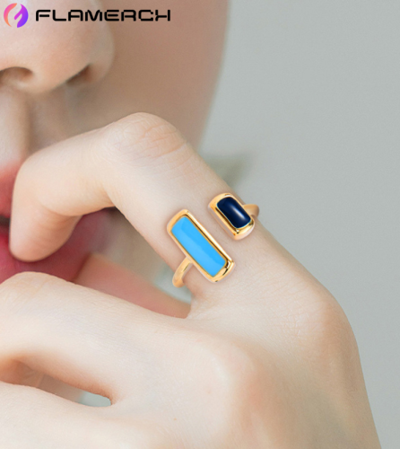 French Retro Ring Metal Colour Drop Glaze Open Rings for Woman Party Girls' Luxury Ring NEW Fashion Jewellery