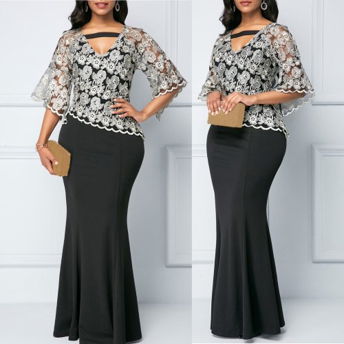 Dress V Neck Ruffles Hip Wrap Dress