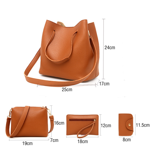 4Pcs/set Key Bag Set Women Wallets Handbag Set Messenger Bags Composite Bags Shoulder Bag Solid Color Faux Leather