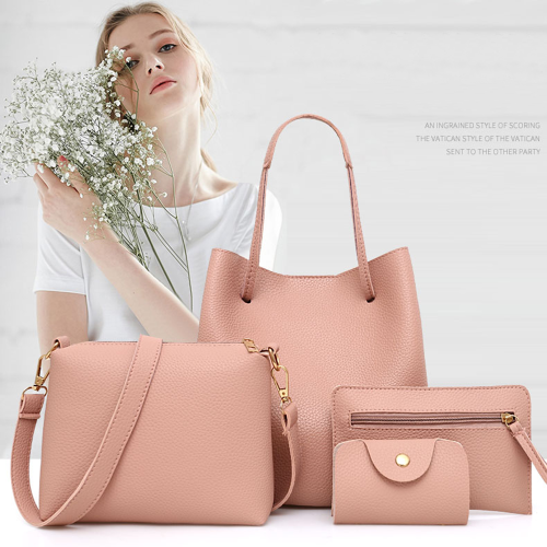 4Pcs/set Key Bag Set Women Wallets Handbag Set Messenger Bags Composite Bags Shoulder Bag Solid Color Faux Leather