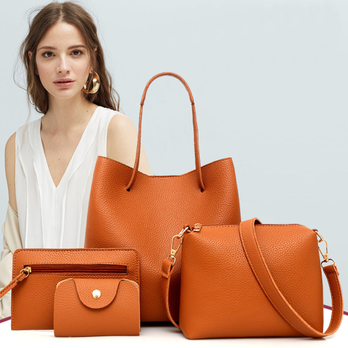 4Pcs/set Key Bag Set Women Wallets Handbag Set Messenger Bags Composite Bags Shoulder Bag Solid Color Faux Leather