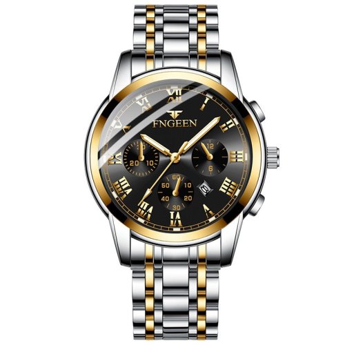 FNGEEN Men Watch Bussiness Stainless Steel Luxury Waterproof Quartz Watch