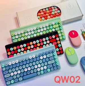 Wireless Keyboard and Mouse Combo QW02 | Ergonomic Keyboard and Mouse Set | 2.4Ghz USB Wireless Office Keyboard with Multi-Media Function Keys and Number Pad for PC Computer Windows | Wireless Keyboard Mouse Kit Colorful Mechanical Keyboard Set 4