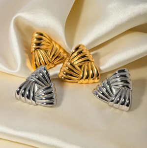 Geometric Texture Triangle Metal Earrings Stainless Steel Waterproof Fashion Trendy Ladies Valentine Gift 3
