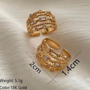 2024 New Stainless Steel 18 K Gold Plated Sun Rings for Women Natural Stone Inlaid in Hollow Metal Texture Ring Trendy Jewelry 4