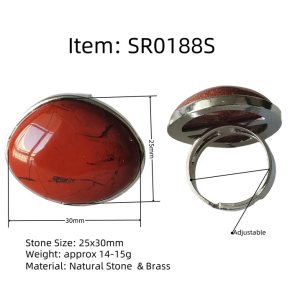 Wholesale Silver Plated Red Jasper Gemstone Rings Round Shape 25x30mm Fine Jewelry Women Wear Adjustable Finger Rings 3