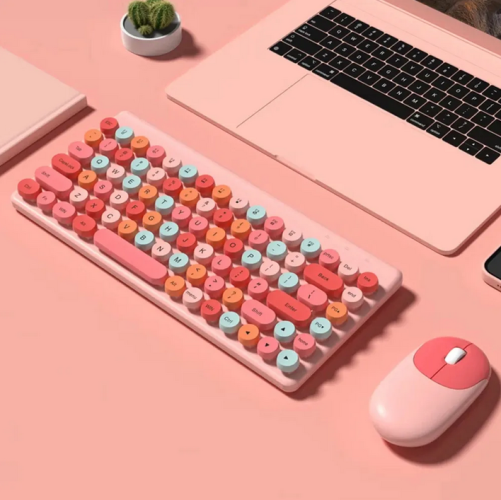 Wireless Keyboard and Mouse Combo QW02 | Ergonomic Keyboard and Mouse Set | 2.4Ghz USB Wireless Office Keyboard with Multi-Media Function Keys and Number Pad for PC Computer Windows | Wireless Keyboard Mouse Kit Colorful Mechanical Keyboard Set