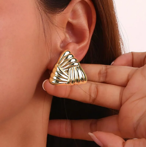 Geometric Texture Triangle Metal Earrings Stainless Steel Waterproof Fashion Trendy Ladies Valentine Gift