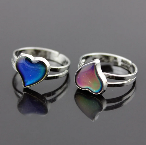 Women Heart Rhinestone Temperature Color Changing Open Mood Ring Jewelry Gift