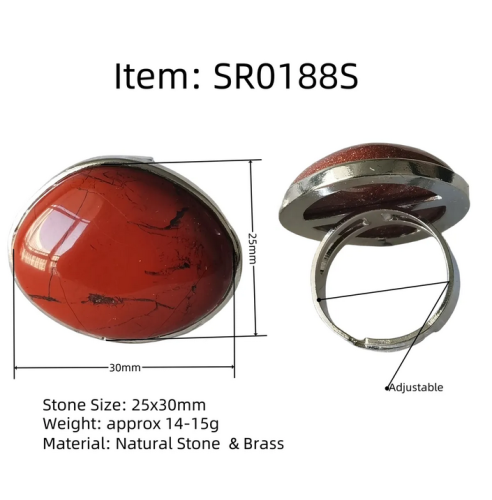Wholesale Silver Plated Red Jasper Gemstone Rings Round Shape 25x30mm Fine Jewelry Women Wear Adjustable Finger Rings