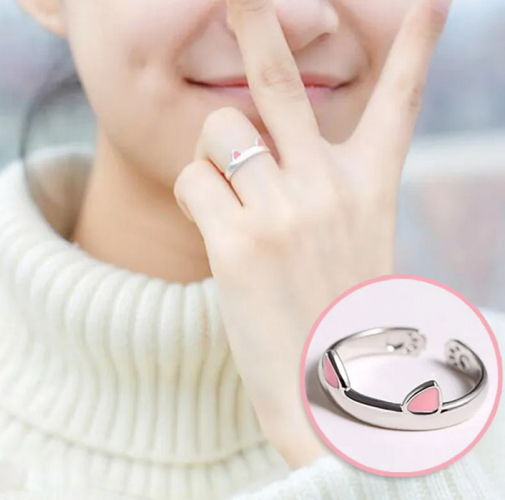 1/2Pcs Cute Cat Rings Women Girls Adjustable Cat Ears Paw Animal Finger Ring Couple Cartoon Little Cat Kitten Gift Jewelry