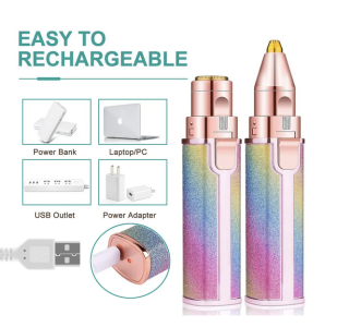 2 In1 Rechargeable Facial Hair Removal and Eyebrow Shaver - Face Lips Body Painless Facial Razor with Built-in LED Light USB 4