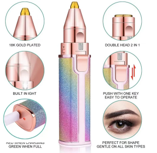 2 In1 Rechargeable Facial Hair Removal and Eyebrow Shaver - Face Lips Body Painless Facial Razor with Built-in LED Light USB 3