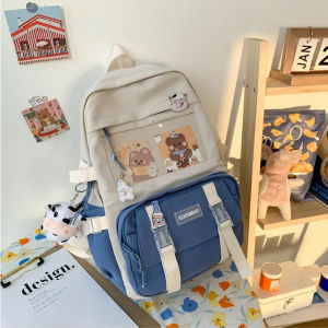 Fengdong cute school bags for girls kawaii bookbag doll college student black rucksack teen girl schoolbag fashion backpack 4