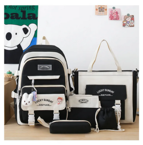 Cross-Border Middle School College Students Bag Female Large Capacity Primary School Student Backpack New Backpack Five-Piece Set Wholesale 6