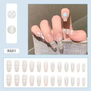 Menggh WITH GLUE Artificial Nails Tip Long Coffin False nails With Design press on nails Gradiant nail art 5