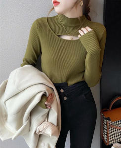 Hollow-out Design Bottoming Shirt New Autumn and Winter Half-High Collar Sweater Fashionable Stylish Women's Knitwear Top 3