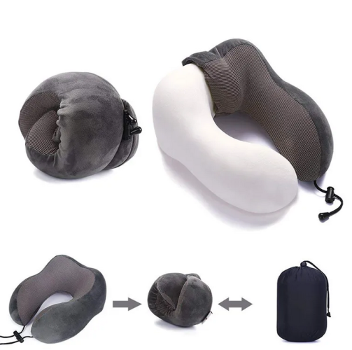 Extra soft Folding Travel Neck Pillow U-Shaped Velvet Memory Foam + Eye Masks + Ear buds Foldable Soft Travel Pillow Massage for Sleeping Airplane Car Pillow Cervical