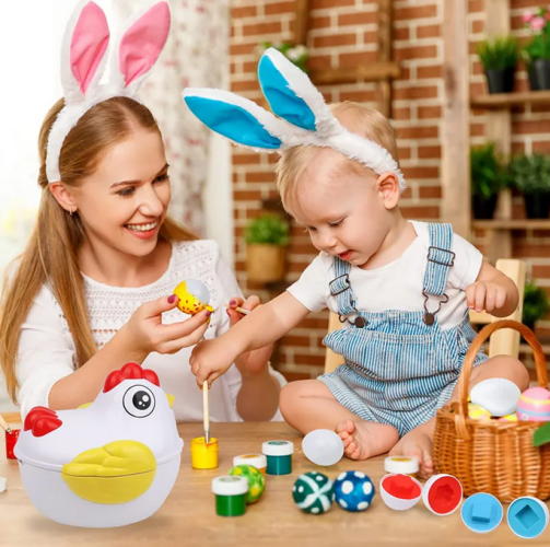 12 Matching Eggs Montessori Sensory Baby Toys Easter Eggs Chicken Colors Shapes Sorter Learning Educational Toy For Kids Gifts