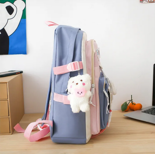 Cross-Border Middle School College Students Bag Female Large Capacity Primary School Student Backpack New Backpack Five-Piece Set Wholesale