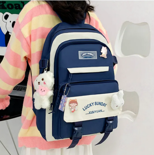 Cross-Border Middle School College Students Bag Female Large Capacity Primary School Student Backpack New Backpack Five-Piece Set Wholesale