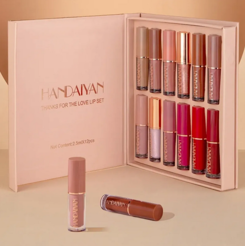 HANDAIYAN 12 Colors 2.5ml Lip Gloss Set Matte Pearlescent Non-Sticky Lip Glaze Lipstick