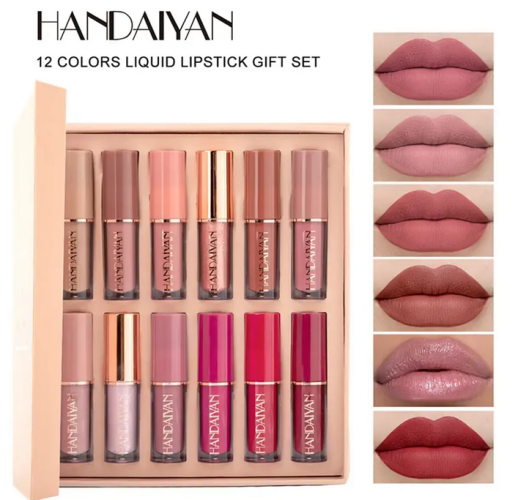 HANDAIYAN 12 Colors 2.5ml Lip Gloss Set Matte Pearlescent Non-Sticky Lip Glaze Lipstick
