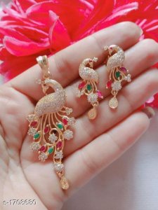 Women's Dailywear American Diamond Pendant Set 3