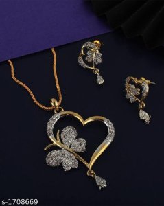 Women's Dailywear American Diamond Pendant Set 7