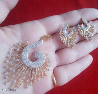 Women's Dailywear American Diamond Pendant Set 10