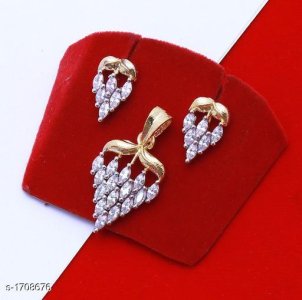 Women's Dailywear American Diamond Pendant Set 11