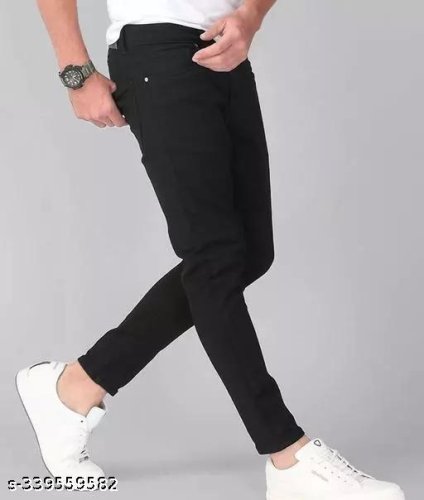 Men Black Cotton Blend Jeans