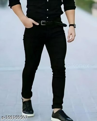 Men Black Denim Black Jeans