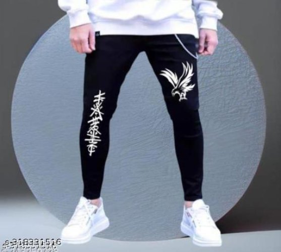 Men Polycotton Black Printed Jeans