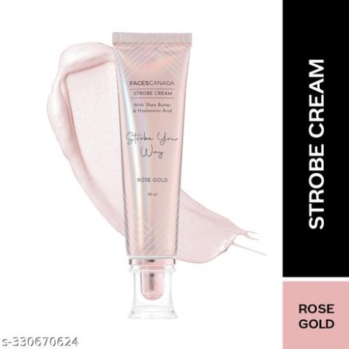 FACES CANADA Strobe Cream - Rose Gold, 30g | With Shea Butter & Hyaluronic Acid | Instant Illumination | Intense Hydration | Flawless Radiant Dewy Skin | Glowing Makeup Base | No Alcohol, No Parabens