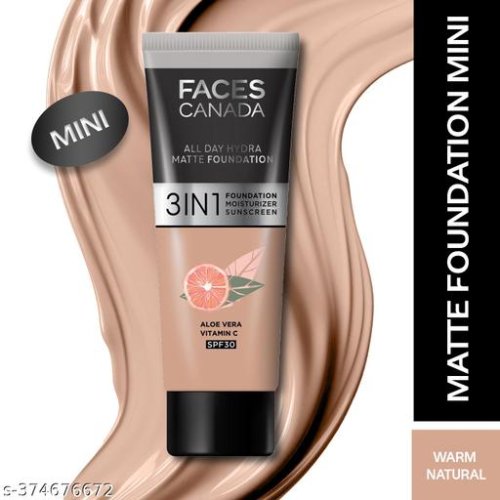 FACES CANADA All Day Hydra Matte Foundation | 3-in-1 Foundation + Moisturizer + SPF 30 | 24 HR Aloe Hydration & Vitamin C | 10HR Long Wear | Medium to High Buildable Coverage | Rose Ivory | 15ml
