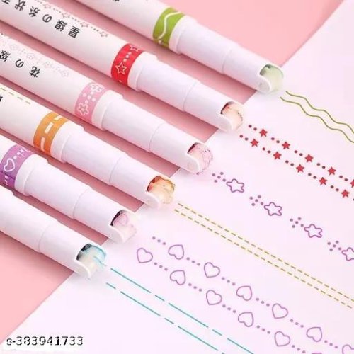 RHINETOYS 6Pcs Curve Highlighter Pen Set Line Markers Colors for Adults & Kids Writing Drawing School Supplies