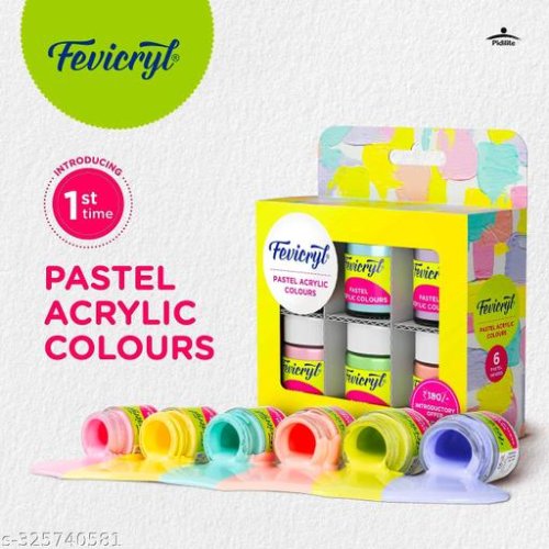 Fevicryl Multi Surface Pastel Acrylic Colours Kit 6 Shades X 15Ml | Ideal For Wood, Glass, Canvas, Metal, Plastic, Mould It | For Hobbyists, Artists, Diy Art And Craft