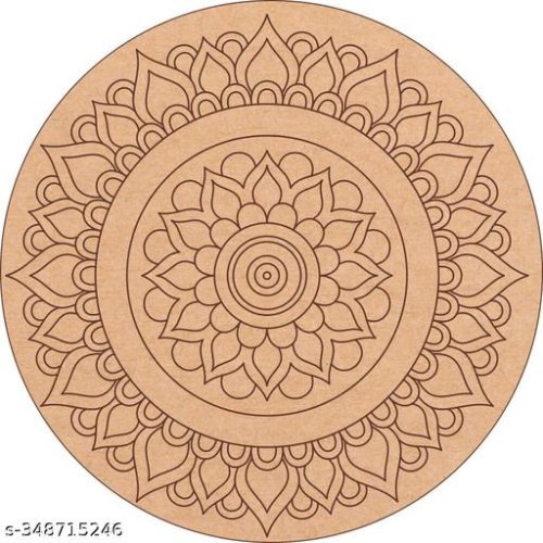 Beautiful rangoli design on Round Mdf Plain Wood Boards For Art And Craft 10" Inch - 2.1mm Unfinished Slices Round and Square Mdf Cutouts For Art And Craft For Resin Art, Mandala Art, Pyrography, Painting (1 Piece) Best for creation and decoration