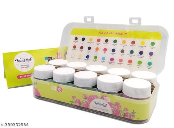 Pidilite Acrylic Colours Sunflower Kit (10 Colors x 15 ml) DIY Paint, Rich Pigment, Non-Craking Paint for Canvas, Wood, Leather, Earthenware, Metal - KEEP CREATING
