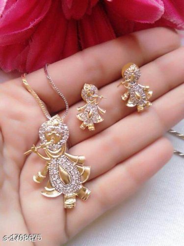Women's Dailywear American Diamond Pendant Set