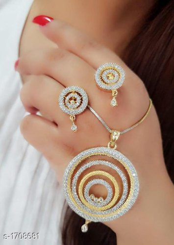 Women's Dailywear American Diamond Pendant Set