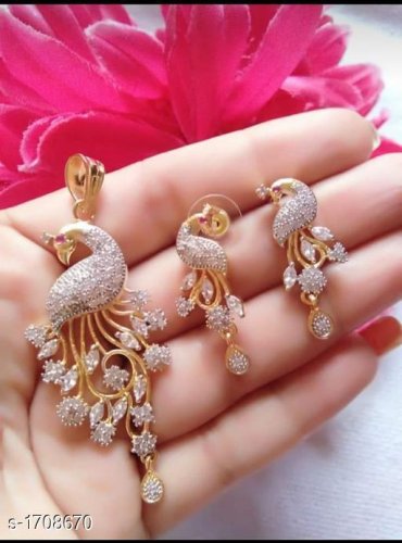 Women's Dailywear American Diamond Pendant Set