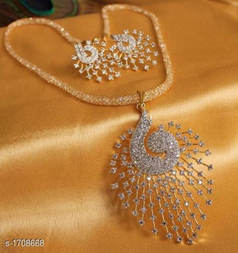 Women's Dailywear American Diamond Pendant Set
